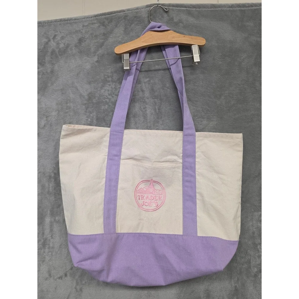 Trader Joe's Canvas Tote Large Bag Purple Lavender Reusable Grocery Shopping